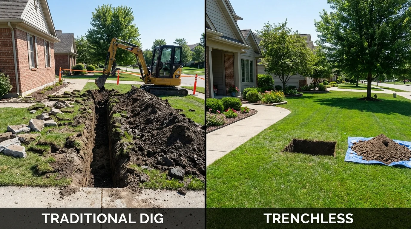 Trenchless sewer repair with minimal yard damage versus traditional excavation in Stromsburg, NE